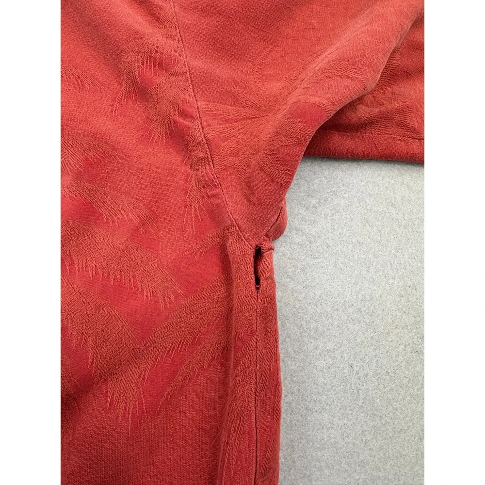 Tommy Bahama 100% Silk Mens Large Red Jacquard Palm Leaf Camp Shirt Button Up